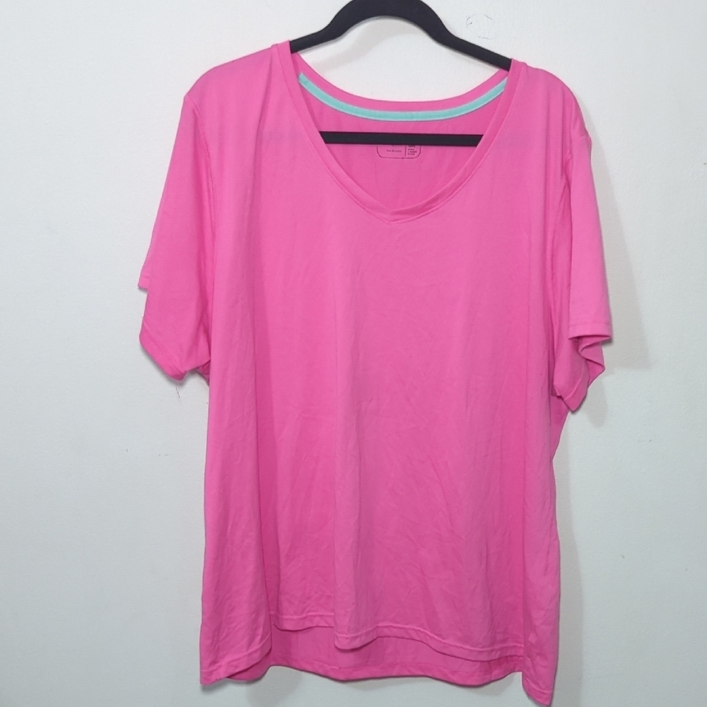 Be Inspired Pink V-Neck T-shirt Short Sleeve for Gym, Workout Women's Size 3X